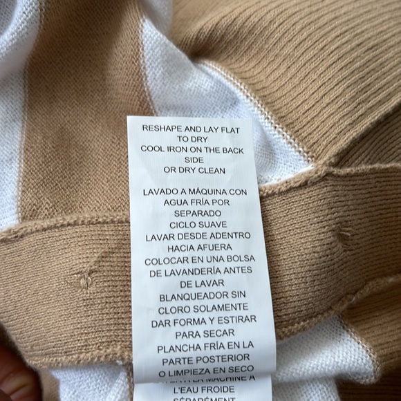 MICHAEL KORS WOMENS STRIPPED KNIT TANK TOP. CREW NECK.  Medium, khaki/white - Picture 10 of 12